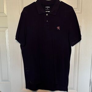 Express Men's Dark Purple Polo with Pink Logo
